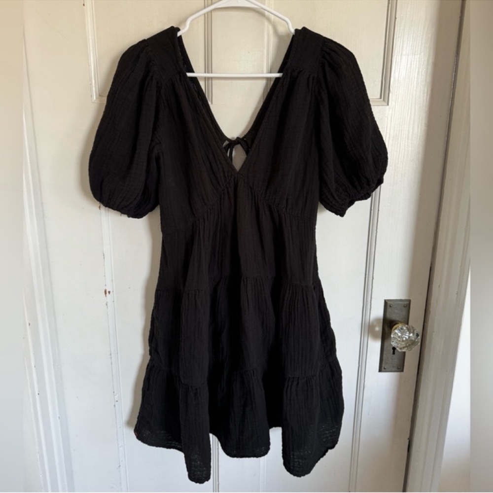 Xirena‎ black puff sleeve tiered cotton dress size small